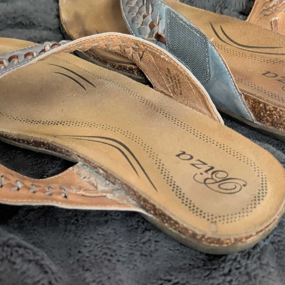 Biza Lexi thong sandals grey whiskey leather woven strap Boho Earthy Natural - Picture 10 of 13